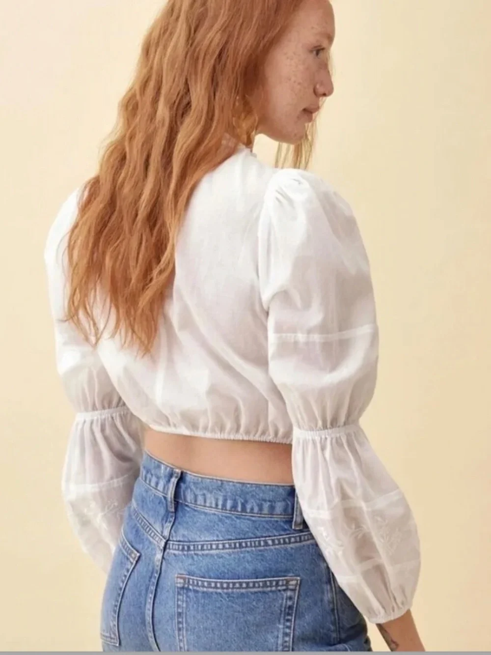 REFORMATION Embroidered Cotton Voile L/S Crop Top/Blouse NWOT/sz S